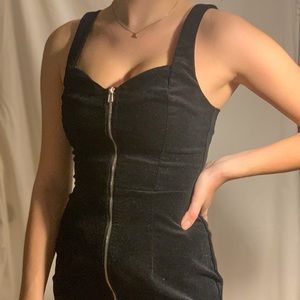 H&M black velvet zipper front mini dress